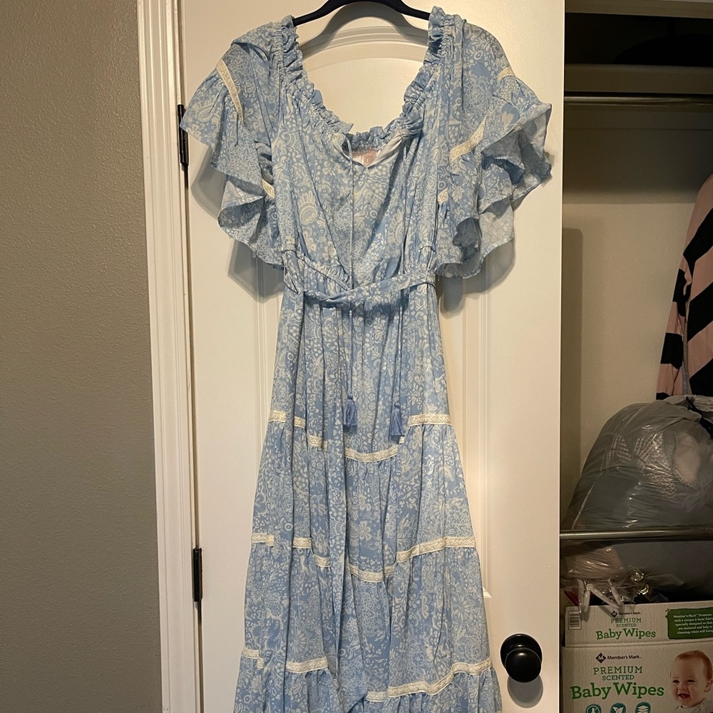 Blue floral tiered dress